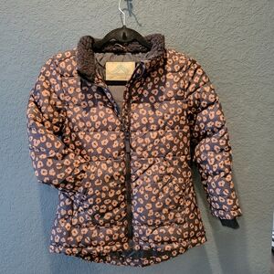 Stylish Girls' Leopard Print Puffer Jacket with Sherpa Lining